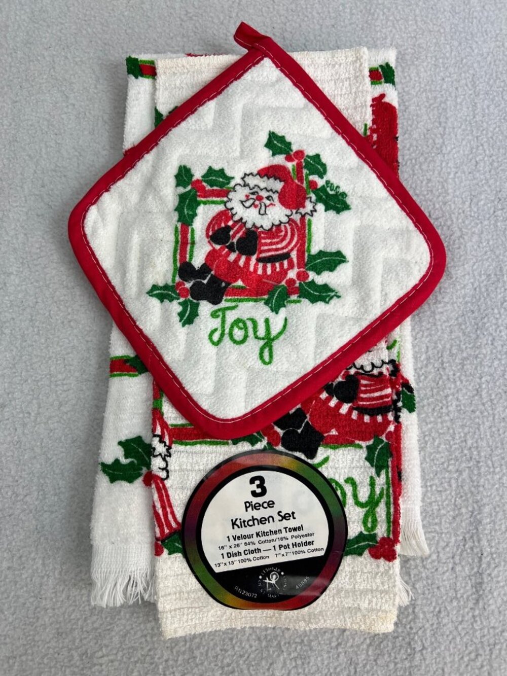 3-Piece Christmas Kitchen Towel Set With Santa Design - Velour Towel Dish Cloth